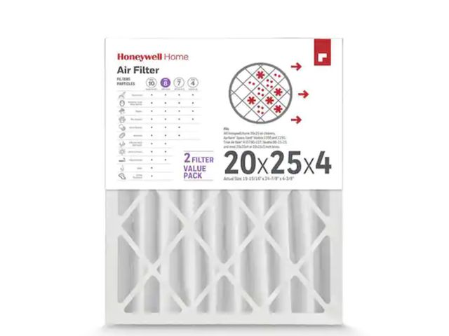 Lot 96-162481 - Honeywell Home 
20 x 25 x 4 Pleated Furnace Air Filter FPR 8, MERV 8 (2-Pack) new