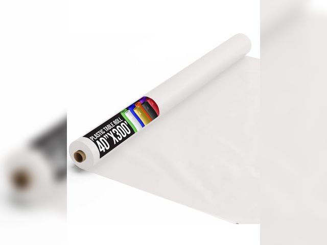 Lot 96-187817 - Party Solids White Plastic Table Cover Roll 40" X 300' Table Cloth Plastic Cover Roll - Premium Qual...