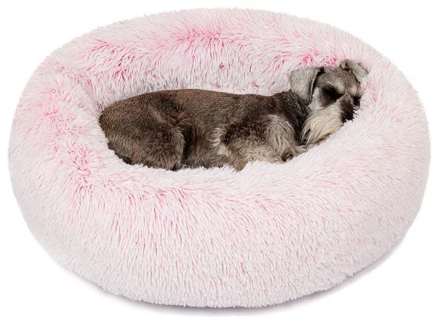 Lot 96-181006 - Friends Forever Donut Dog Bed Faux Fur Fluffy Calming Sofa For Medium Dogs, Soft &amp; Plush Anti An...
