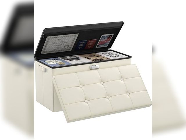 Lot 96-181117 - DocSafe Storage Ottoman Bench with Lock,Fireproof 30 Inches Folding Bench Foot Rest Stool Storage Ch...