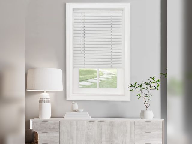 Lot 96-181022 - Cordless Light Filtering Mini Blind - 31 Inch Width, 64 Inch Length, 1" Slat Size - Pearl White - Co...