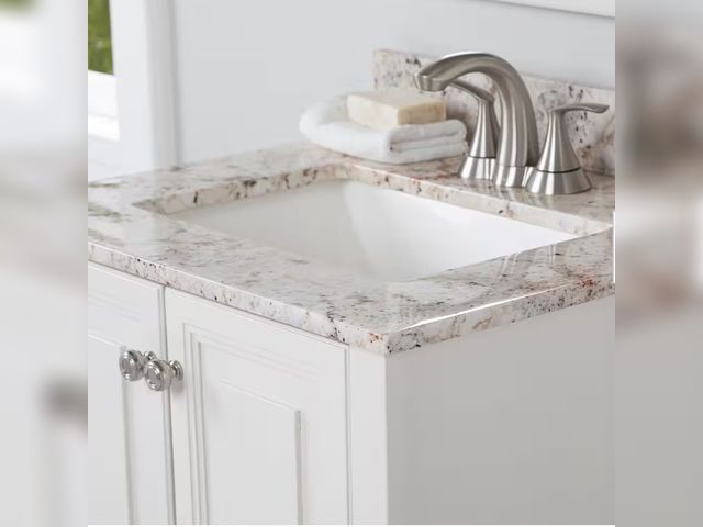 Lot 96-181123 - 25 in. W x 22 in. D Cultured Marble White Rectangular Single Sink Vanity Top in Rustic Gold
New
MSRP...