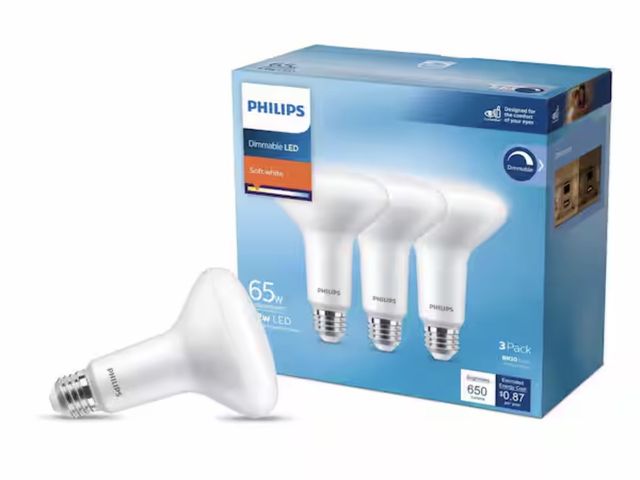 Lot 96-211101 - Philips 65-Watt Equivalent BR30 Dimmable E26 LED Light Bulb Soft White 2700K (3-Pack) New