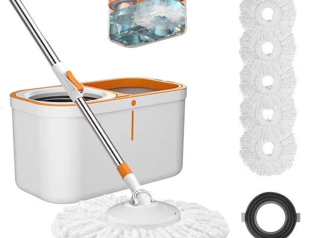 Lot 96-179113 - Floor Spin Mop and Bucket Set with Wringer System Extended Stainless Steel Handle 61＂for Home Floor ...