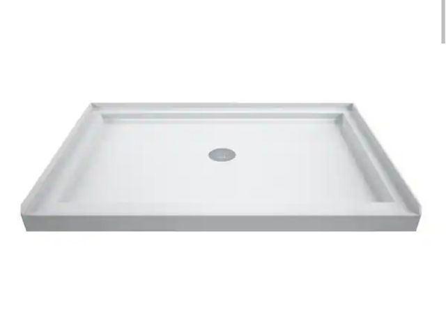 Lot 96-225905 - DreamLine SlimLine 48 in.x 32 in. Single Threshold Alcove Shower Pan Base in White with Center Drain...