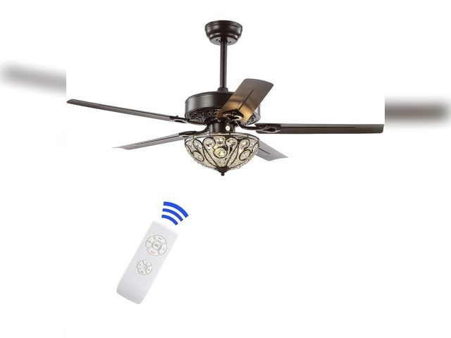 Lot 96-195260 - JONATHAN Y JYL9704A Ali 48" 3-Light Wrought Iron LED Ceiling Fan with Remote, Classic, Glam, Traditi...