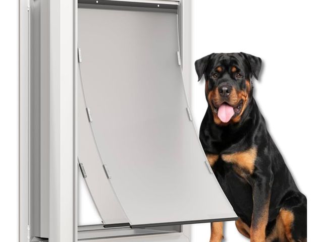 Lot 96-170293 - Aluminum Dog Door for Exterior, Cutout Size 14 1/2''W x 25 1/8''H, Heavy Duty Magnetic Double Flap f...