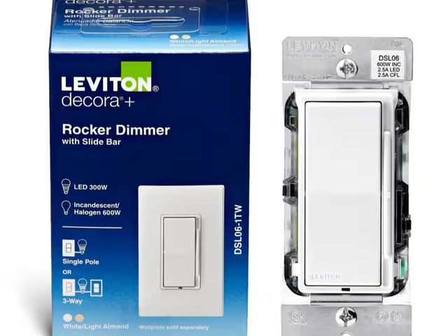 Lot 96-191958 - Leviton Decora Slide Dimmer Switch for Dimmable LED, Halogen and Incandescent Bulbs, White/Light Alm...