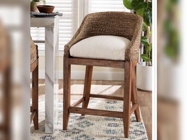 Lot 96-222236 - bali &amp; pari Jasper 37 in. H Brown Wash Seagrass and Mahogany Wood Counter Stool MSRP $260

New