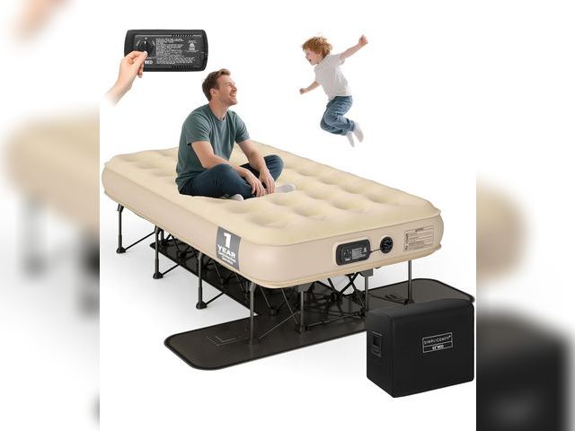 Lot 96-180527 - Self-Inflating, with Built-in Frame, Pump and Wheeled Case, Perfect for Home, Guests, Travel, Vacati...