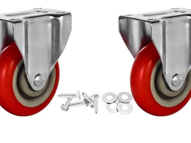 Lot 96-177335 - 2 Pack 4" Caster Wheels On Red Polyurethane Wheels Top Plate Non Swivel Rigid Fixed Stationery with ...