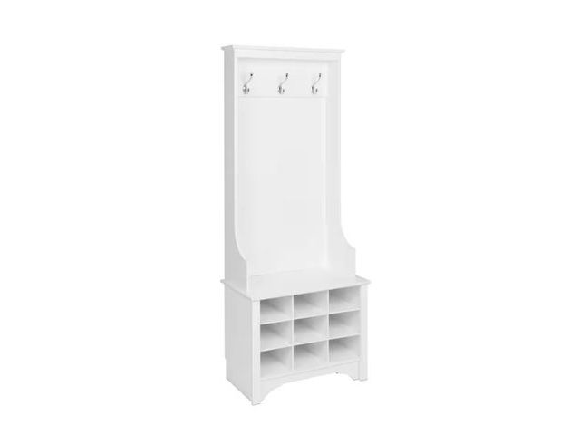 Lot 96-167317 - Prepac
68 in. H x 27 in. W White Engineered Wood Shoe Storage Cabinet with 9-Shoe Cubbies and 3-Doub...