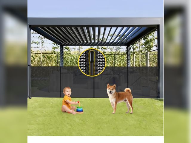 Lot 96-180580 - Reinforced 42” Tall x 160” Extra Wide Retractable Baby Gates with Support Rods, Outdoor Pet Gate for...