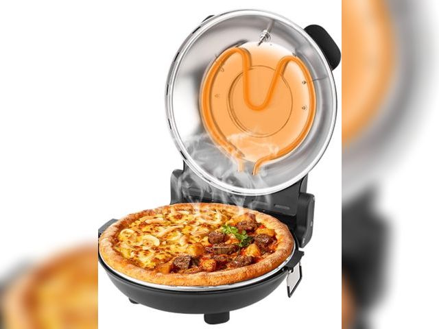 Lot 96-170063 - Pizza Oven Indoor, 12 Inch Retro Pizza Maker, Rapid Heating 800˚F, 1200W Glazed Ceramic Stone Electr...