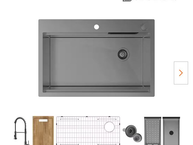 Lot 96-188963 - Glacier Bay 33 in Drop-In Single
Bowl 18-Gauge
Gunmetal Stainless Steel Workstation
Kitchen Sink w/ ...