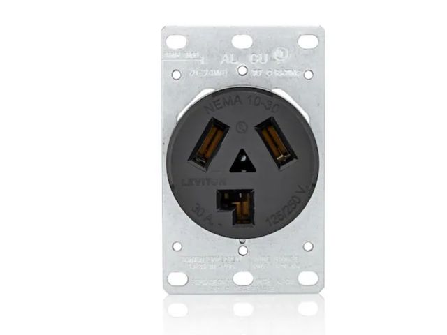 Lot 96-182478 - Leviton 30 Amp 125-Volt/250-Volt Shallow Single Flush Mounted Outlet, Black 5207-S10 New