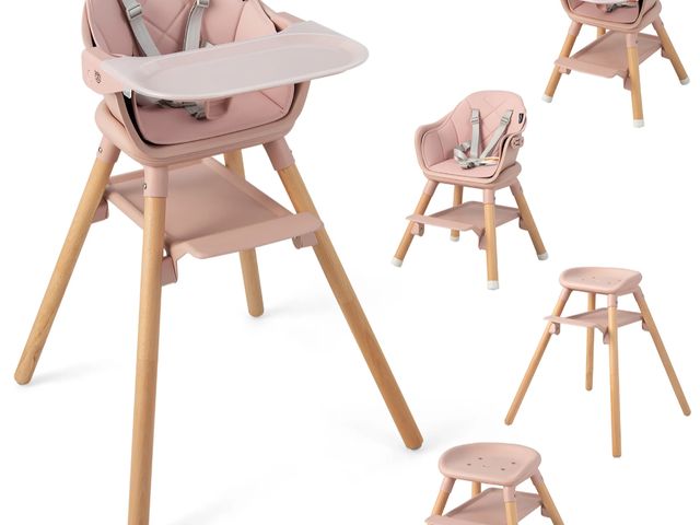 Lot 96-197707 - Costway 6-in-1 Convertible Wooden Baby Highchair Infant Feeding Chair with Removable Tray Pink
Exact...