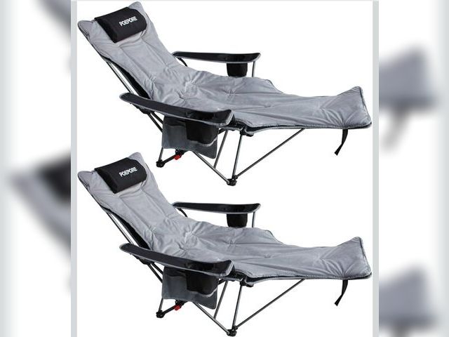 Lot 96-180502 - Reclining Camping Chair Lounge Chair Cotton Cushion Folding Chairs
Portable, Adjustable, with Headre...