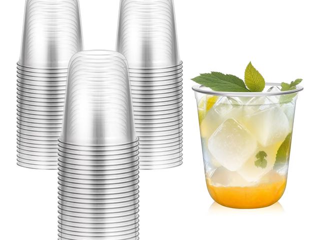 Lot 96-191760 - RMERVE Disposable Stemless Glasses 12oz Crystal Plastic Cups Disposable Cold Party Drinking Cups Win...