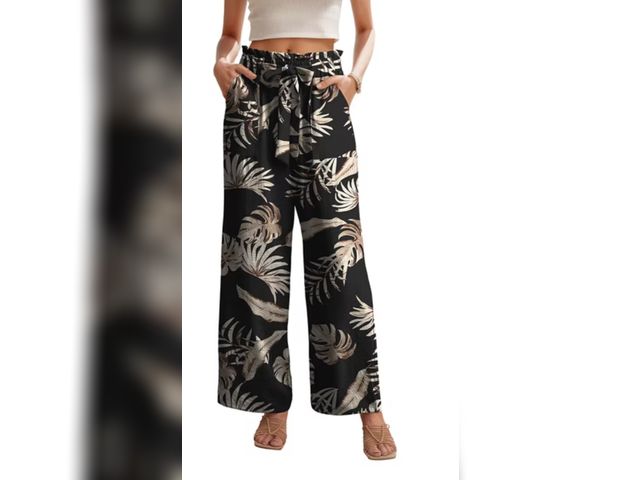 Lot 96-230730 - JWD Women's Wide Leg Pants with Pockets High Waist Adjustable Knot Loose Casual Trousers Business Wo...
