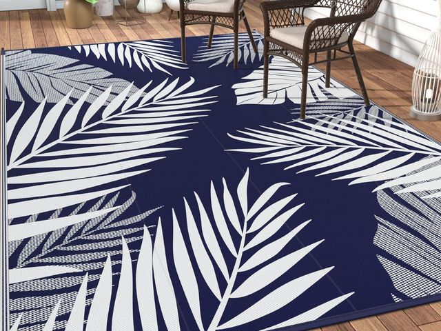 Lot 96-176729 - GENIMO Outdoor Rug 10' x 14' Waterproof for Patios Clearance, Reversible Outdoor Plastic Straw Campi...