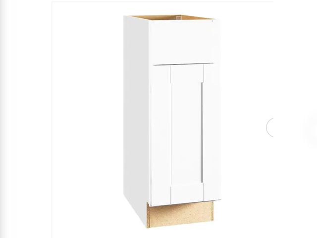 Lot 96-165103 - Hampton Bay 
Shaker 12 in. W x 24 in. D x 34.5 in. H Assembled Base Kitchen Cabinet in Satin White w...