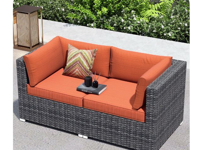 Lot 96-162031 - Ovios Patio Furniture Set 2-Piece Corner Sofa with Cushions + Table. Will vary from stock photo New