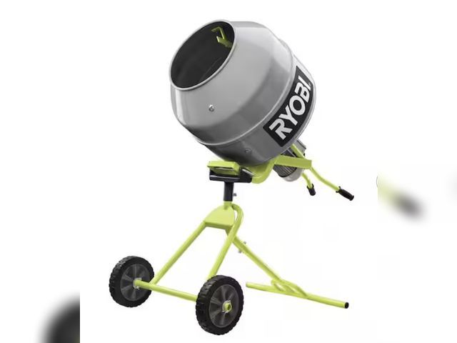 Lot 96-232364 - RYOBI 5.0 cu. ft. Portable Corded Concrete Mixer Unused, was a store display has a couple markings. ...