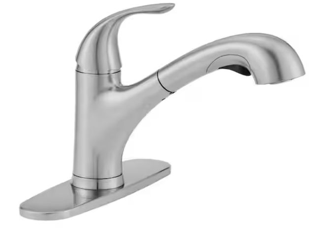 Lot 96-162779 - Glacier Bay
Market Single-Handle Pull-Out Sprayer Kitchen Faucet in Stainless Steel

MSRP $110

New