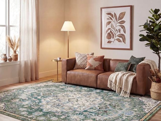 Lot 96-226501 - SAFAVIEH Area Rug Madison Collection - Large - Green &amp; Turquoise, Boho Chic Medallion Distressed...
