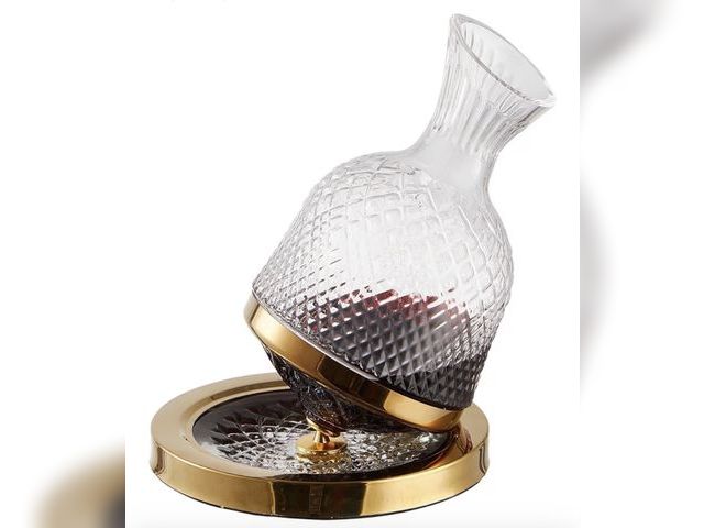 Lot 96-180702 - Red Wine Decanter, Spinning Wine Aerator, Thickened Crystal Glass Golden Base, 360 Rotation, Rapid W...