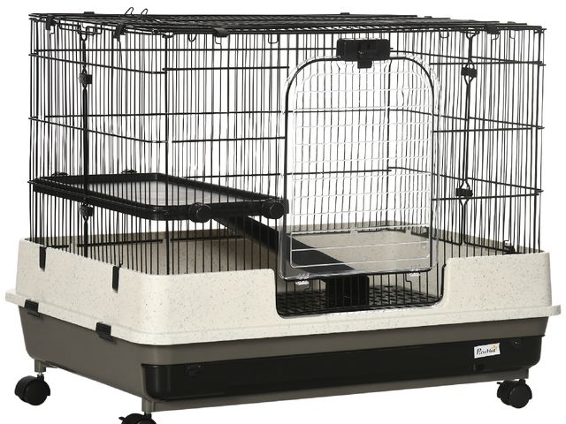 Lot 96-159670 - PawHut 2-tier Compact Platform Rolling Small Animal Rabbit Cage for Hamsters, Chinchillas &amp; Gerb...