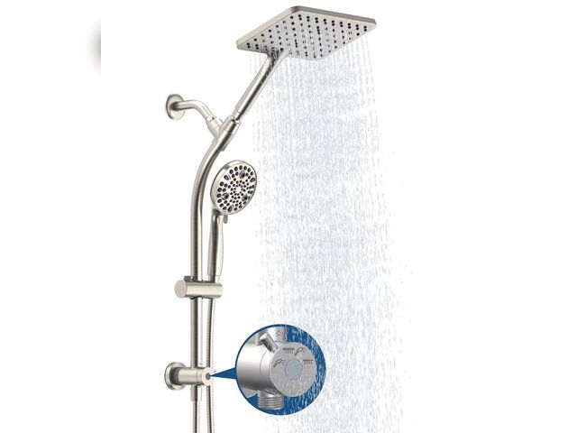 Lot 96-177224 - Raincan Shower Head and Hand Held Shower Combo, Brush Nickel Finish Square Shower Head, Rainfall Sho...