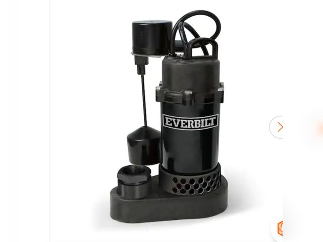 Lot 96-191450 - Everbilt 
1/4 HP Aluminum Submersible Sump Pump Vertical Switch Used Untested