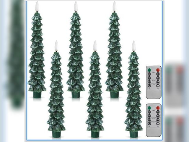 Lot 96-212204 - Funtery 6 Pcs LED Christmas Tree Flameless Taper Candles Real Wax Battery Operated Candlestick Light...
