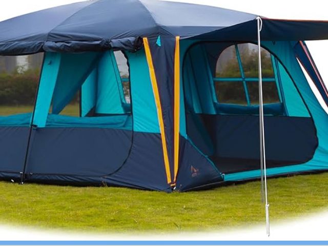 Lot 96-177076 - KTT Extra Large Tent 12 Person,Awning Family Cabin Tents,2 Rooms,3 Doors and 3 Windows with Mesh,Str...