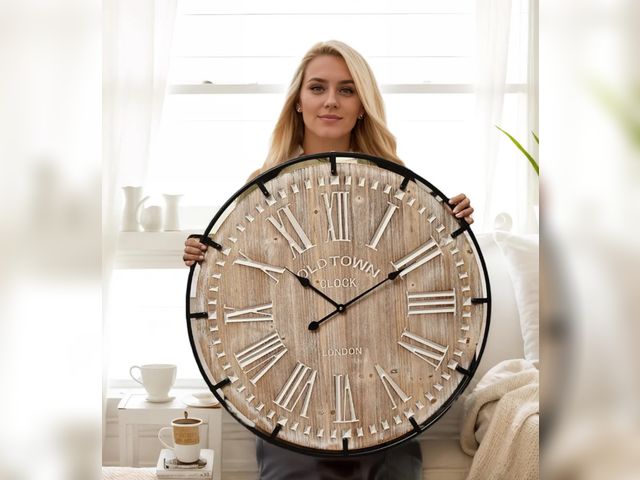 Lot 96-176010 - Large Wall Clock –30 Inch Farmhouse Clock -Extra Large 30 Inch Wood and Metal Wall Clock, Silent and...