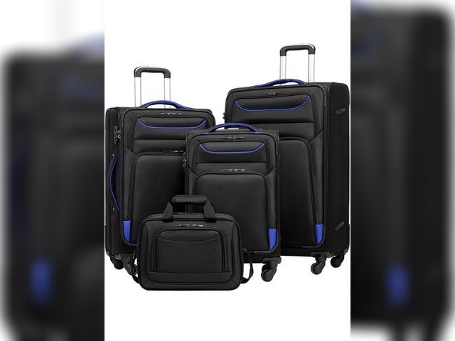 Lot 96-176404 - Coolife Luggage 4 Piece Set Suitcase TSA Lock Spinner Softshell lightweight(black+blue)
New
MSRP $15...