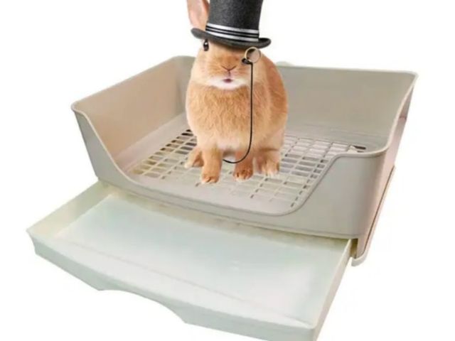 Lot 96-211314 - Brown Rabbit Litter Box Trainer with Drawer, Potty Corner Toilet for Rabbits, Guinea Pigs, Ferrets, ...