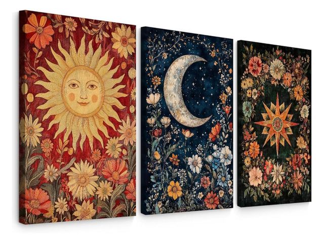 Lot 96-164171 - Moon Sun Star Celestial Wall Art Tarot Card Vintage Poster Decor Gothic Witchy Aesthetic Canvas Wall...