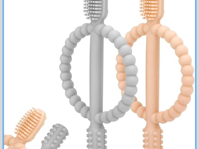 Lot 96-191811 - Baby Teething Toys with Easy-Hold Handle, Silicone Infant Toothbrush, Textured On Both Sides Helps M...