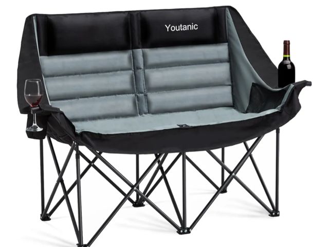 Lot 96-165679 - Oversized Camping Chair, Double Folding Loveseat Camping Couch with Pocket, Cup Holder and Carry Bag...