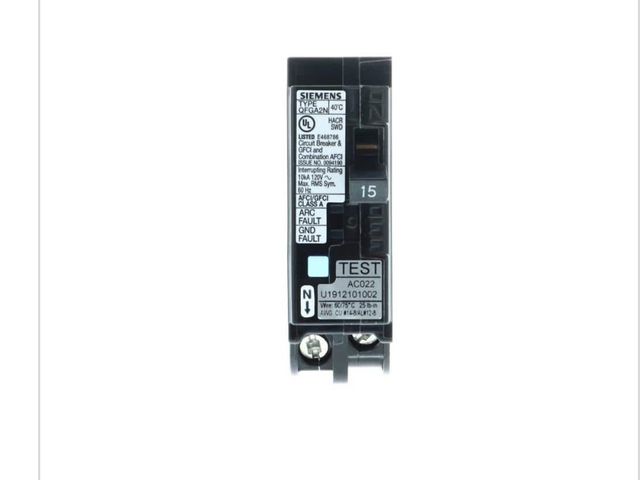 Lot 96-170811 - Siemens 15 Amp 1-Pole Dual Function
(CAFCI/GFCI) Plug-On Neutral Circuit Breaker New