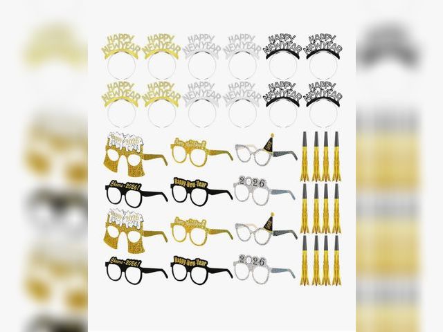 Lot 96-193390 - 6 cases of 2026 New Years Eve Party Supplies, 36 Pcs Happy New Year Party Supplies Kit Serve 12, Inc...