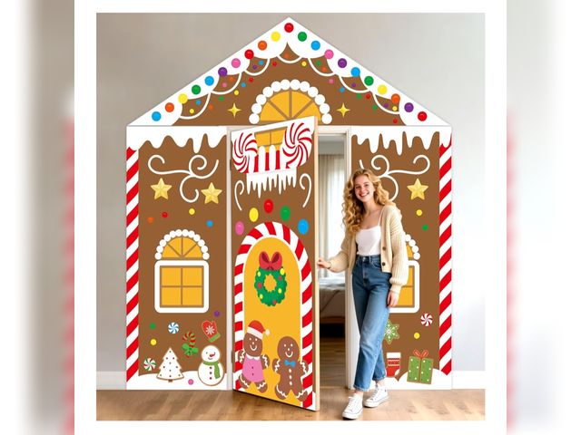 Lot 96-193223 - Case of 25 Fancy Land Christmas Gingerbread Door Cover 4PCS Xmas Gingerbread House Decor Backdrop Fr...