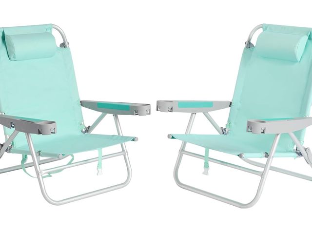Lot 96-174167 - SUNNYFEEL Extra Wide Low Beach Chair 2 Pack 5 Position Lay, XL Oversized Portable Folding Camping Ch...