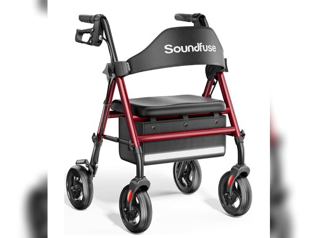 Lot 96-180200 - Rollator Walkers with Seat for Seniors, Foldable 8" Big Wheels All Terrain Rolling Walker, Handles a...