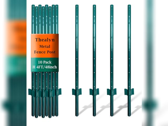 Lot 96-181021 - Fence Posts 4 Feet, Pack of 10, Metal Fence Poles U Post Sturdy Duty Fence Stakes Step in Post No Di...