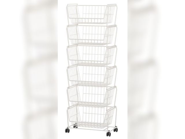 Lot 96-176280 - PUSDON Stackable Metal Storage Carts, Dual Use Shelf for Kitchen Fruit Vegetable Baskets with Wheels...