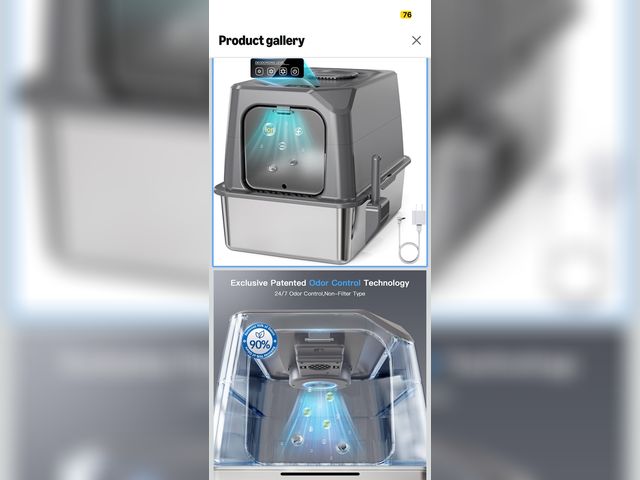 Lot 96-187955 - Smart Odor Control XXL Stainless Steel Litter Box for Big Cats, Multiple Cats - Enclosed with Lid, E...